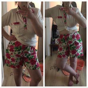 VTG FLORAL ROSE SHIRT & HIGH WAISTED SHORTS OUTFIT